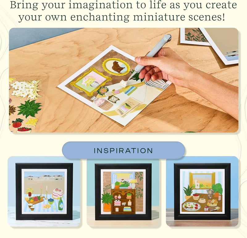 LifeLines FlowCrafts, Collage Art Kit - Miniature Framed Collages from 6 Scenic Backgrounds, 150+ Stickers & 2 Picture Frames - Sensory Arts & Crafts Kit for Teens & Adults - DIY Wall Décor - Image 4